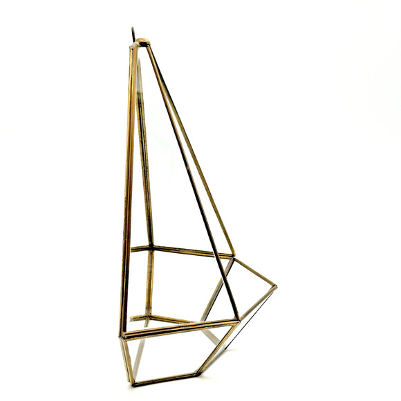 Brass Glass Terrarium Candle Holder Vintage 70s Table Top Hanging Mirrored Back - Picture 4 of 9